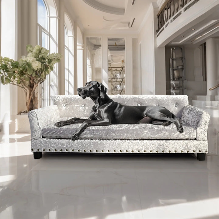 Large Velvet Deluxe Memory Foam Dog Couch - Tufted & Elevated