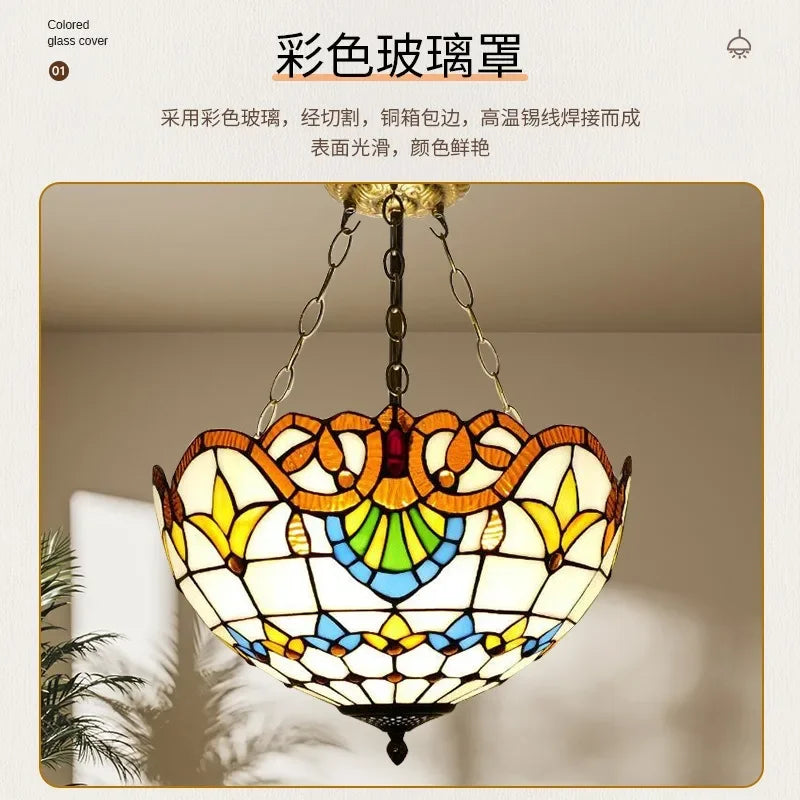 Chandelier Stained Glass Pendant Light Ceiling Mediterranean Home Decor Hanging Lamp for Living Room Lighting Fixtures