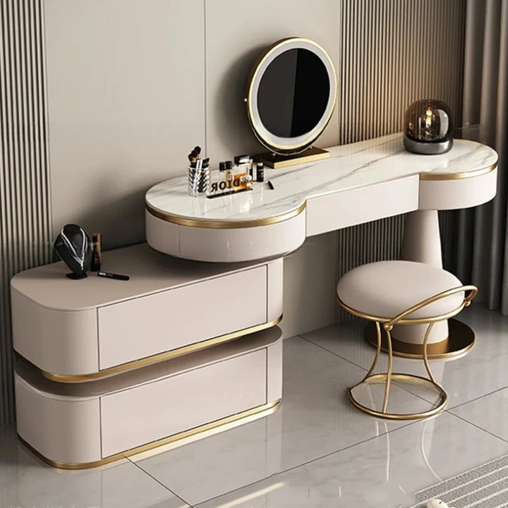 Aesthetic Storage Dresser Luxury Desing Led Light Mirror Kawaii Dressing Table Chair Aesthetic Comoda Pra Quarto Salon Furniture