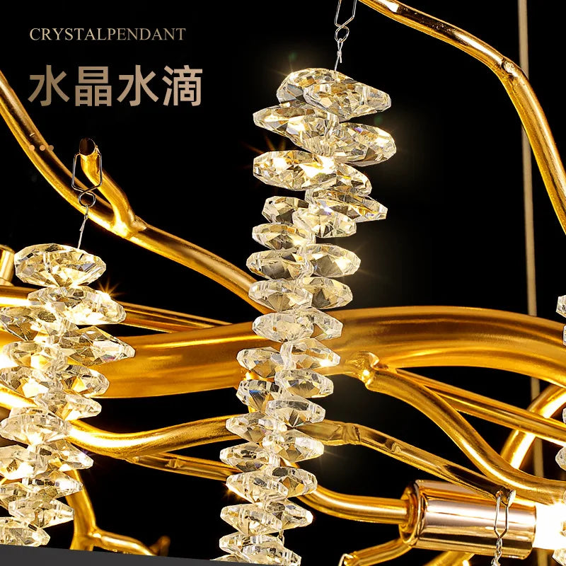 Luxury New Modern G9 Led Crystal Weeping Willow Branch Chandelier Gold Tassels Pendant Light Home Decor Ceiling Lamp