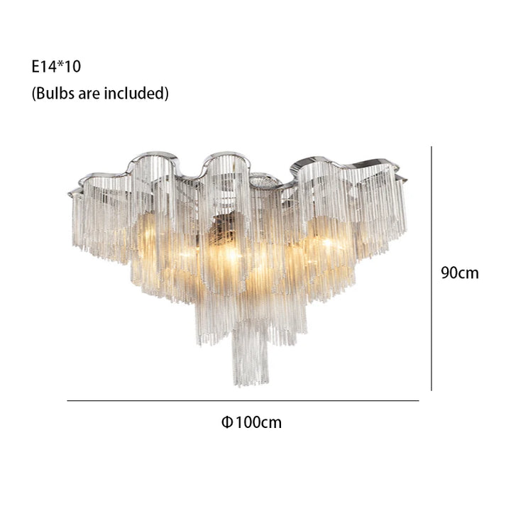 Remote Control Tassels Aluminum Chrome Dimmable Ceiling Lights Lustres Room Decor Lamps Modern Ceiling Chandelier for Bedroom