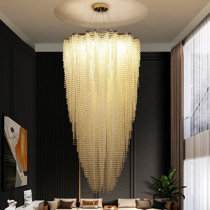 Large Luxury Crystal Chandeliers Gold Chrome Staircase Hanging Pendant Lighting Living Room Hotel Hall Labby Suspension Lustre