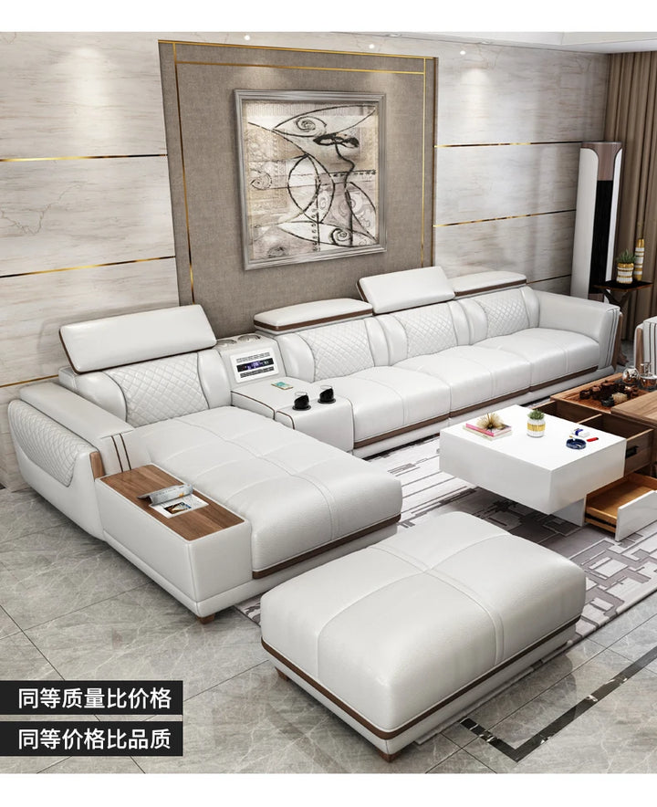 MANBAS Nordic Italian Leather Sofa Set Living Room Furniture Genuine Leather Couch Big Sofas with Bluetooth Speaker,Air Purifier