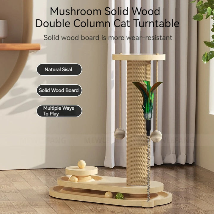 Solid Wood Training Supplies Products Accessories Pet Cat Turntable Scratch Pillar Board Sisal Climbing Frame Toy Balls Column