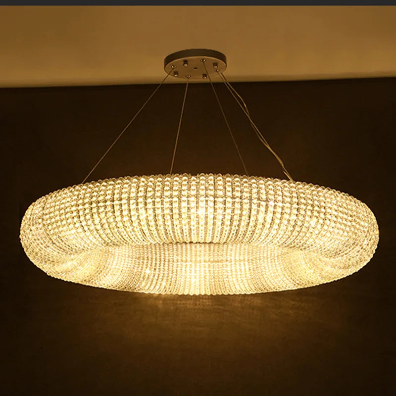 Gold Silver LED Circle Crystal Chandeliers Modern Lustre Hanging Pendant Lights Home Living Dining Room Hotel Decoration Lamps