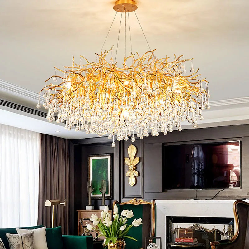 Modern Crystal Ceiling Chandelier LED Luxury Branch Chandeliers for Living Bedroom Decoration Crystals Pendant Hanging Light