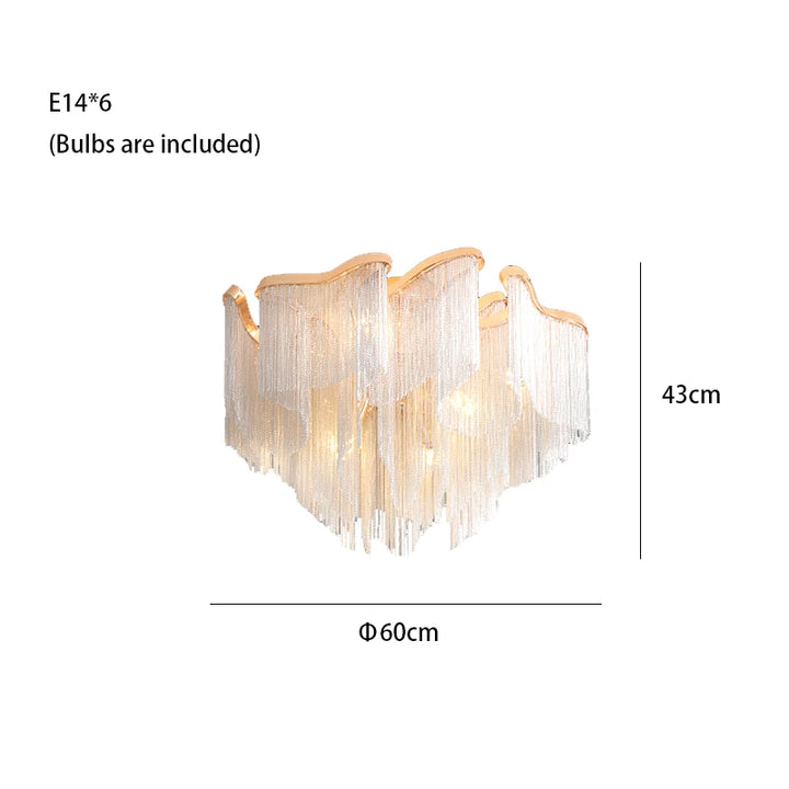 Remote Control Tassels Aluminum Chrome Dimmable Ceiling Lights Lustres Room Decor Lamps Modern Ceiling Chandelier for Bedroom