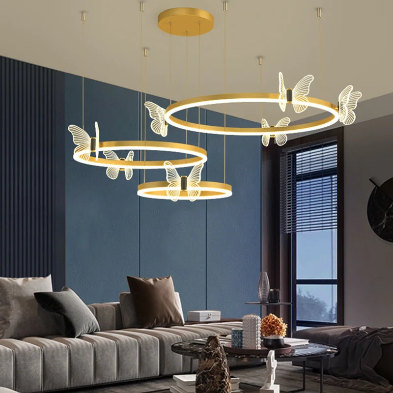 Moonriver Lighting Modern Living Room Hanging Lamps for Ceiling LED Butterfly Dining Table Chandelier Room Decor Pendant Light