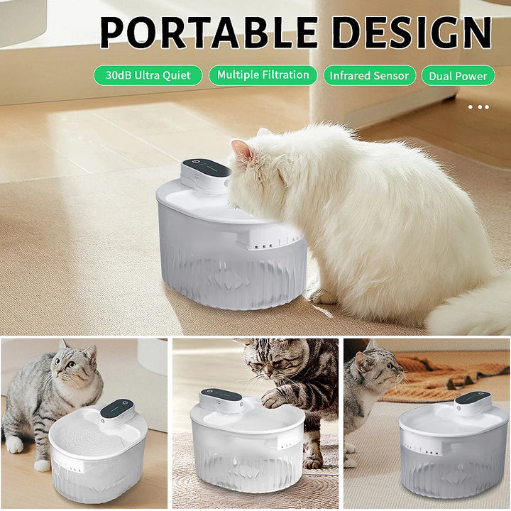 2L wireless automatic sensing cat and dog water dispenser, pet water dispenser, battery powered, suitable for indoor use