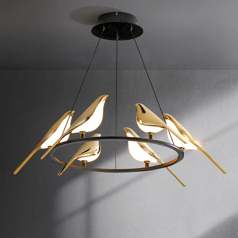 Modern Bird Living Room Chandelier Led Lighting Post-modern 6 Light Creative Bedroom Dining Kitchen Hanging Lamps Black lamp