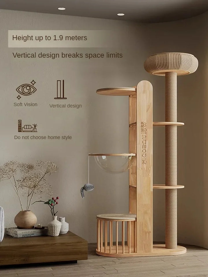 Cat Tree Cat Tower Pet Furniture Capsule Does Not Take Up Space Cat Scratching Board Solid Wood Climbing Frame