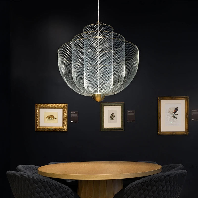 Nordic Ceiling Chandeliers Dimmable LED Pendant Light Modern Design Metal Grid Meshmatics Dining Hanging Lamp Suspension Fixture