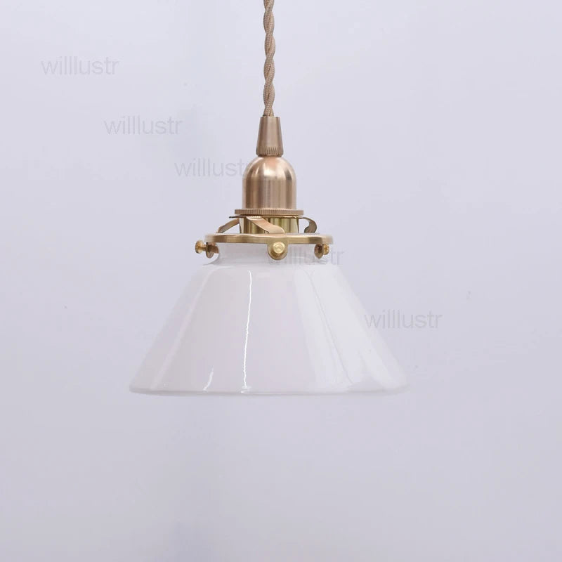 Handmade Mouth Blown Glass Brass Pendant Lamp Clear Transparent White Ribbed Ceiling Chandelier Suspension Hanging Lighting