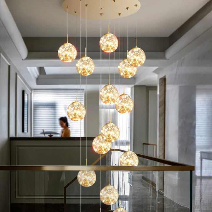 Nordic LED Spiral Staircase Chandeliers Lighting Living Dining Room Villa Hotel Decor Hanging Pendant Lamp Glass Ball Suspension