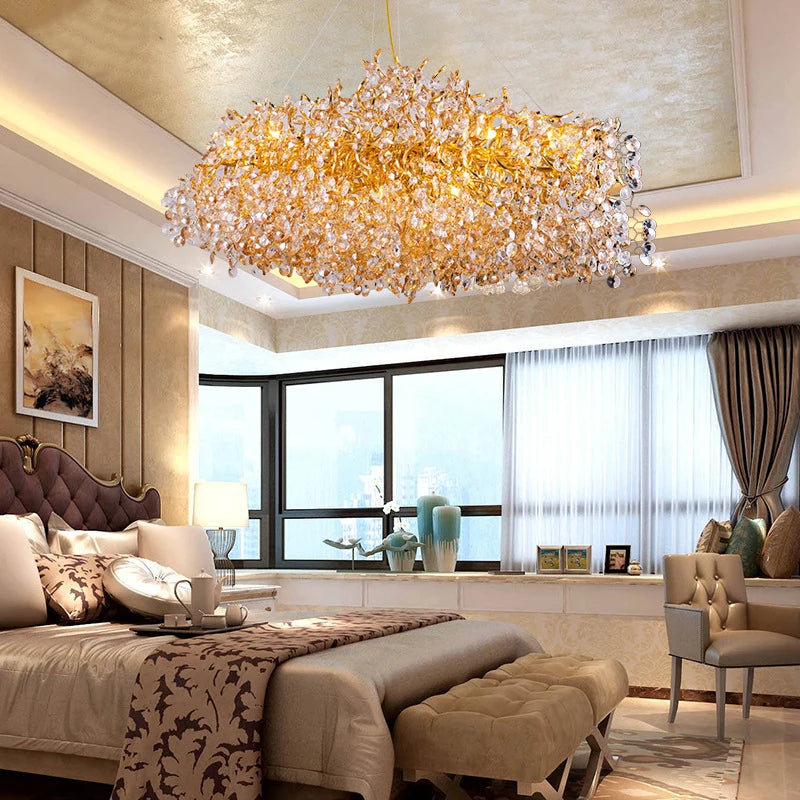 Nordic Modern Luxury LED Crystal Chandelier Golden Round/Long Pendant Light Home Decoration Living Room Suspension Luminaries