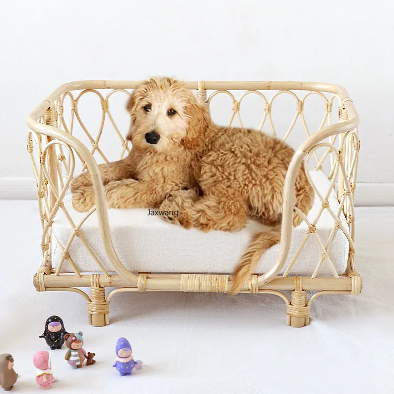 Simple Detachable Cat Bed Home Furniture Handmade Rattan Woven Natural Rattan Sofa cahir Dog Bed Pet Bed Rattan Rattan Chairs