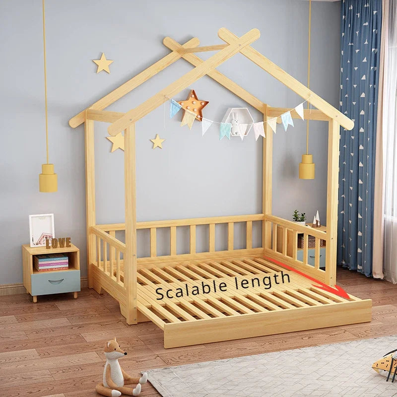 Montessori Modern Children's Wood Furniture Single Bed for Boys and Girls Queen Size  Mobile Baby Crib Free Shipping