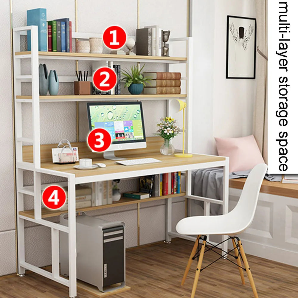 Office Minimalist Computer Student Table Household Desk One Body Board With Bookshelf Multi-Layer Storage Study Stable Study