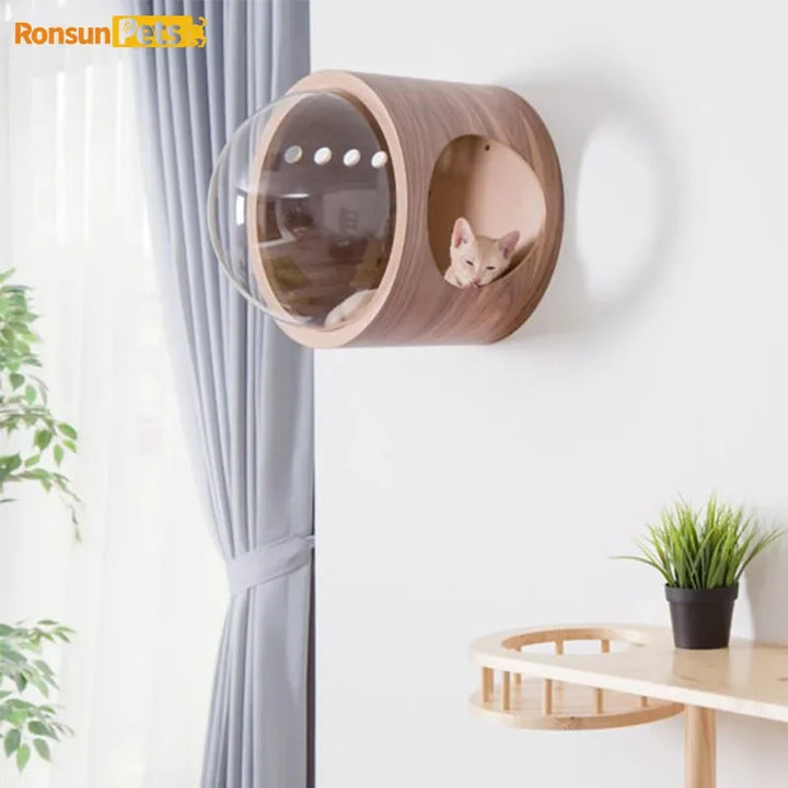 Space Capsule Cat Nest Fully Enclosed Hanging Wall Transparent Cover Cat Climbing Scratching Platform Animal Toy Pet Products