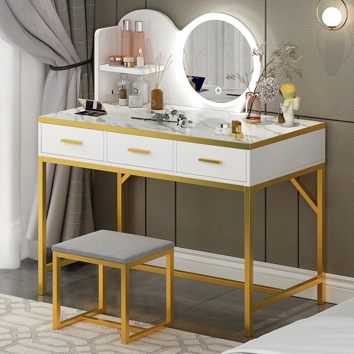 Organizer Chair Dressing Table Makeup Container Luxury Nordic Dressing Table Led Lights Toiletries Coiffeuse Bedroom Furniture