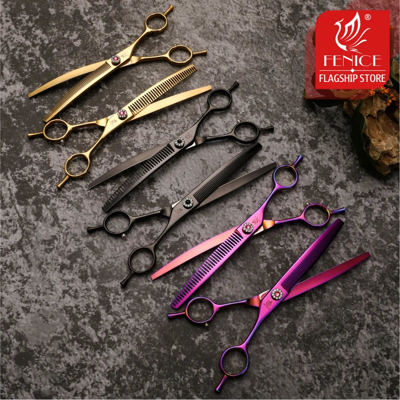 Fenice High-grade 7.25 inch Curved Thinning Shear Chunker Scissors JP440C Pets Dog Grooming Scissors