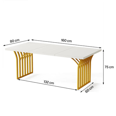 Tribesigns 63" White Office Desk, Modern Executive Desk Large Computer Desk with Gold Metal Frame, Wood Writing Desk Workstation