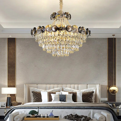Smokey Gray Crystal Luxury LED Ceiling Chandeliers for Living Room Decor 2023 New Lamps for Ceiling Modern Home Lighting Lustre