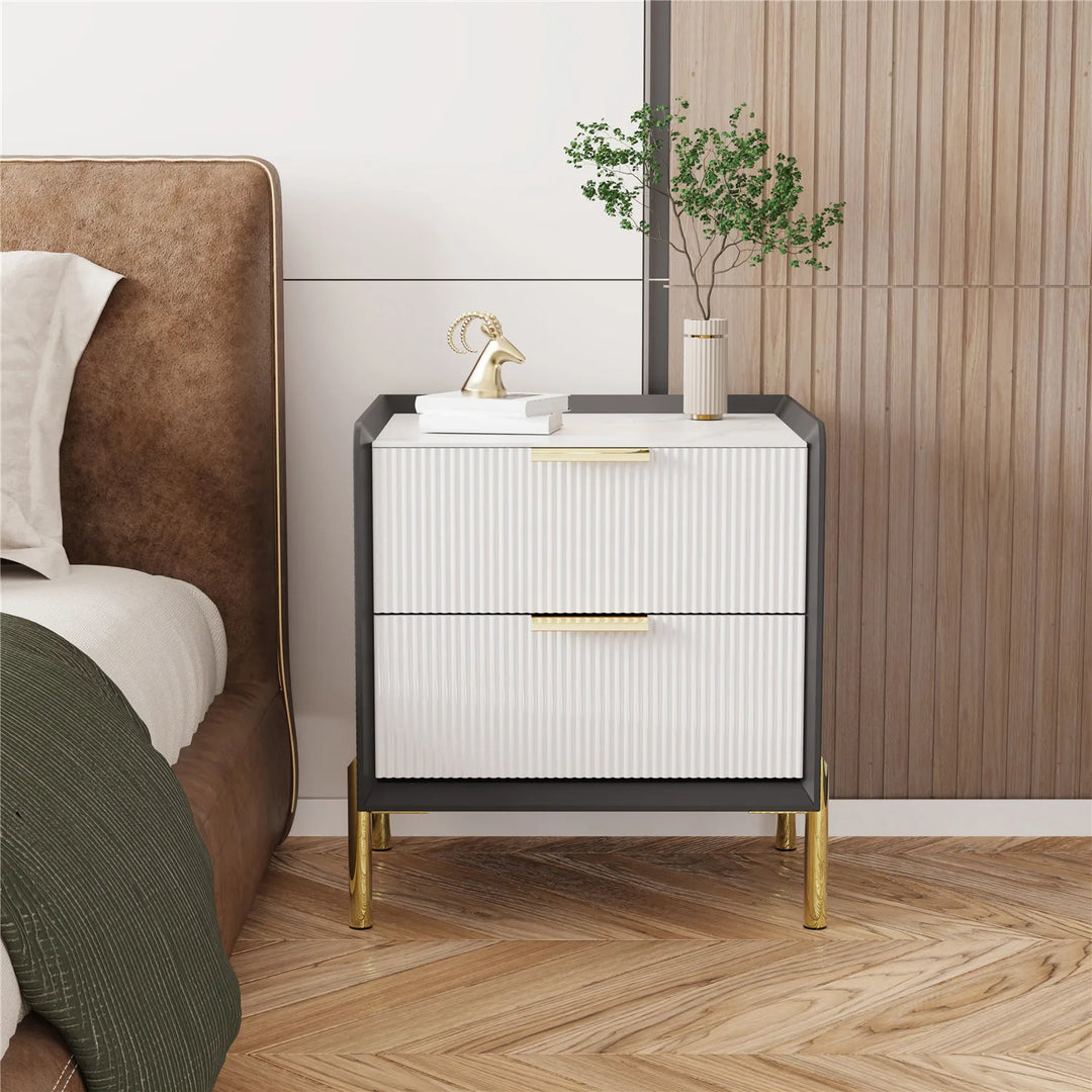 Modern Leather  Night Stand with 2 Drawers