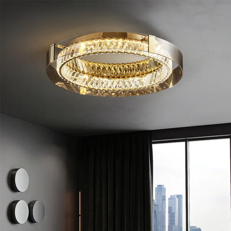 Modern Glass Lampara Led Techo 2024 Home Decor Chandeliers Gold Bedroom Crystal Ceiling Lamp Plafonnier for Living Room