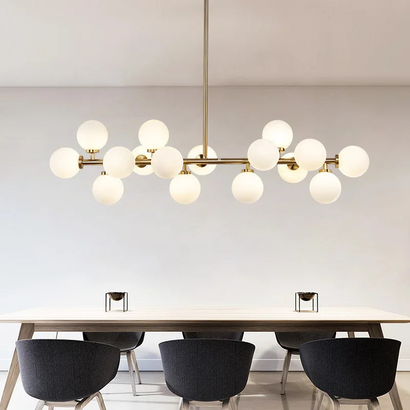 Nordic Long Rod Glass Ball Pendant Lights for Table Dining Room Kitchen Island Bar Ceiling Chandelier Home Decor Furniture Lamp