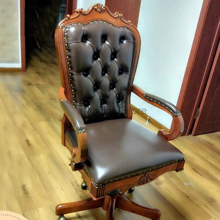 American Leather Office Chairs Modern Office Furniture Soft Cushion Backrest Chair Home Lift Swivel Armchair Retro Boss Chair