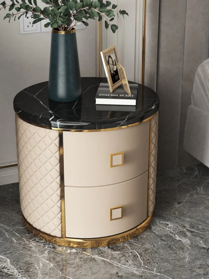 Light luxury round bedside table modern simple solid wood marble night stand  American high-end Italian storage cabinet