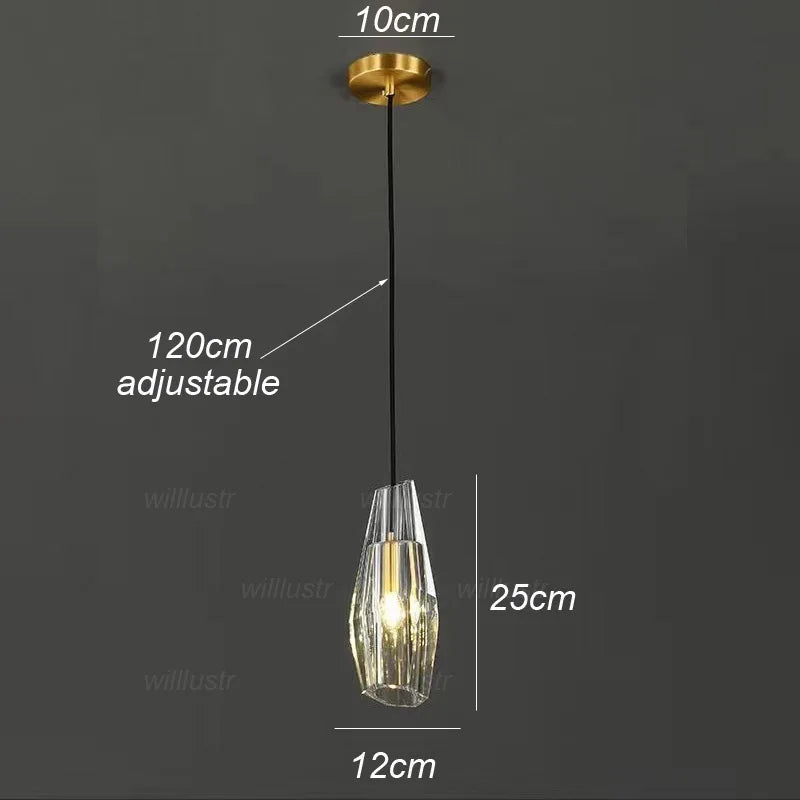 Modern Copper Head Pendant Lamp Crystal Suspension Light Luxury Hotel Bar Cafe Bistro Bedside Hanging Ceiling Chandelier