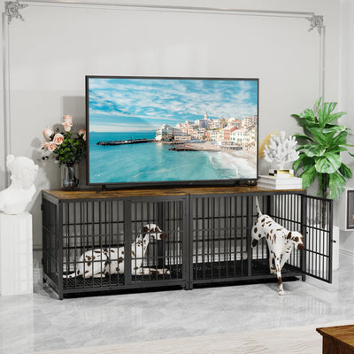 Metal Dog Kennel End Table with Three Lockable Doors and a Removable Tray