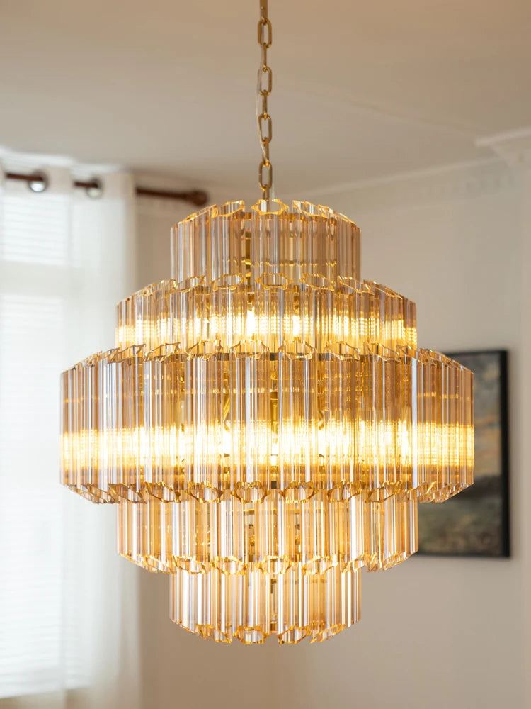 Nordic Luxury Amber Crystal Glass Chandeliers Led Home Decor Lighting Dining Room Ceiling Pendant Lamps