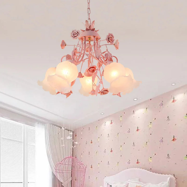 Pink Children's Room Chandelier Warm Bedroom Dining Room Rose Chandeliers Ceiling Lighting Korean Princess led lights