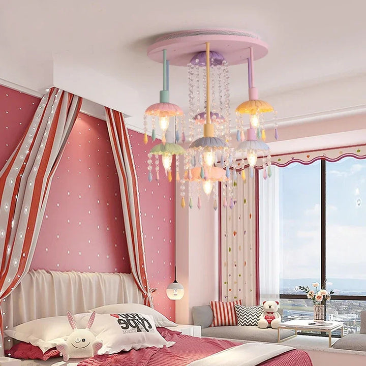 Children's Ceiling Light Modern Creative Macaron Umbrella Decorative Lamp Crystal Bedroom Pendant Chandelier Indoor Lighting