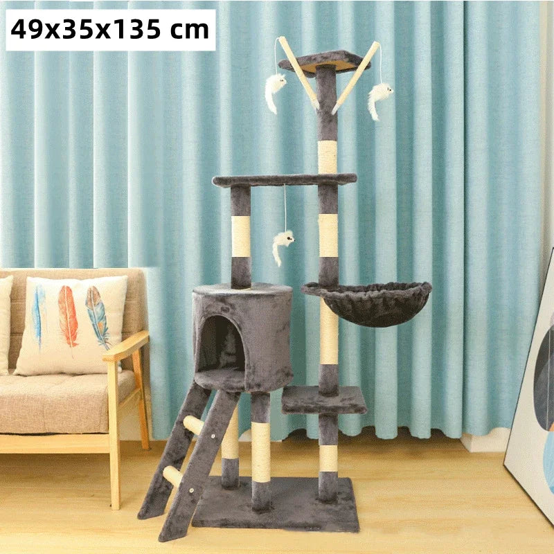 Cat Climbing Frame Integrated Nest Tree Tower Shelf Large Sisal Toy Jumping Platform Scrapers Cats Toys for Pets Wall Wood Pet