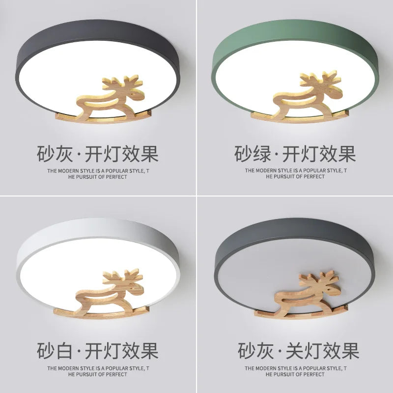 Nordic cartoon wood ceiling light reading light Bedroom Ins Creative Deer Girl Boy Children's Room Simple Round Led Ceiling Lamp