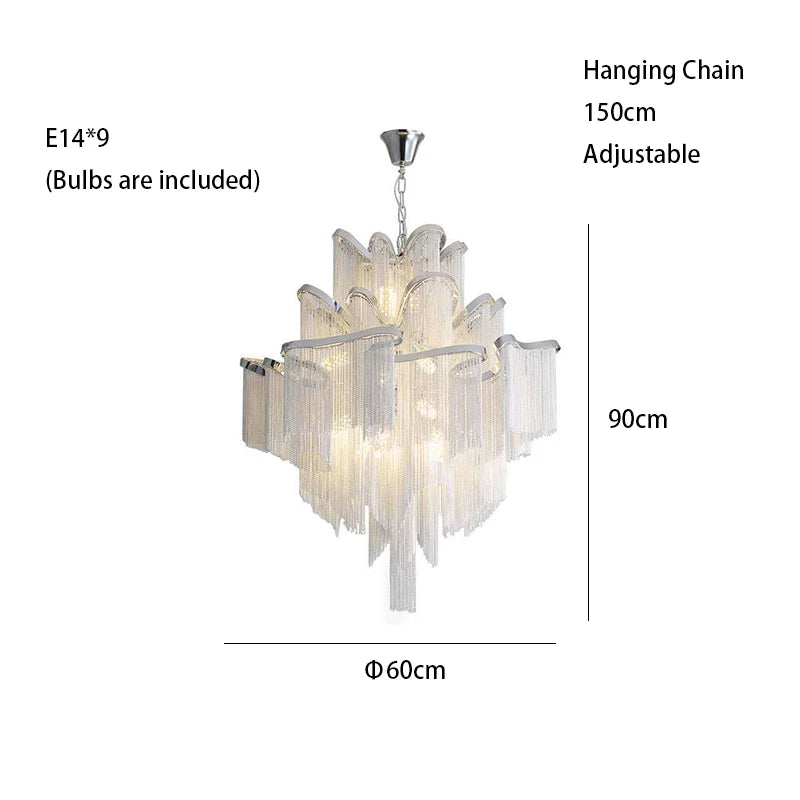 Remote Control Tassels Aluminum Chrome Dimmable Ceiling Lights Lustres Room Decor Lamps Modern Ceiling Chandelier for Bedroom