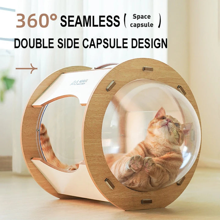 Space Capsule Cat Bed Transparent Cat Nest Pet Cat House Capsule Space 360° No Dead Angle Portable Scratch Board for Cats