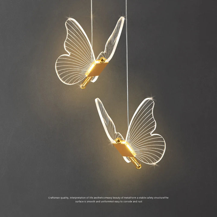 Modern LED Butterfly Pendant Light Dining Room Kitchen Restaurant Decor Hanging Chandeliers Home Bedside Light Gold Acrylic Lamp