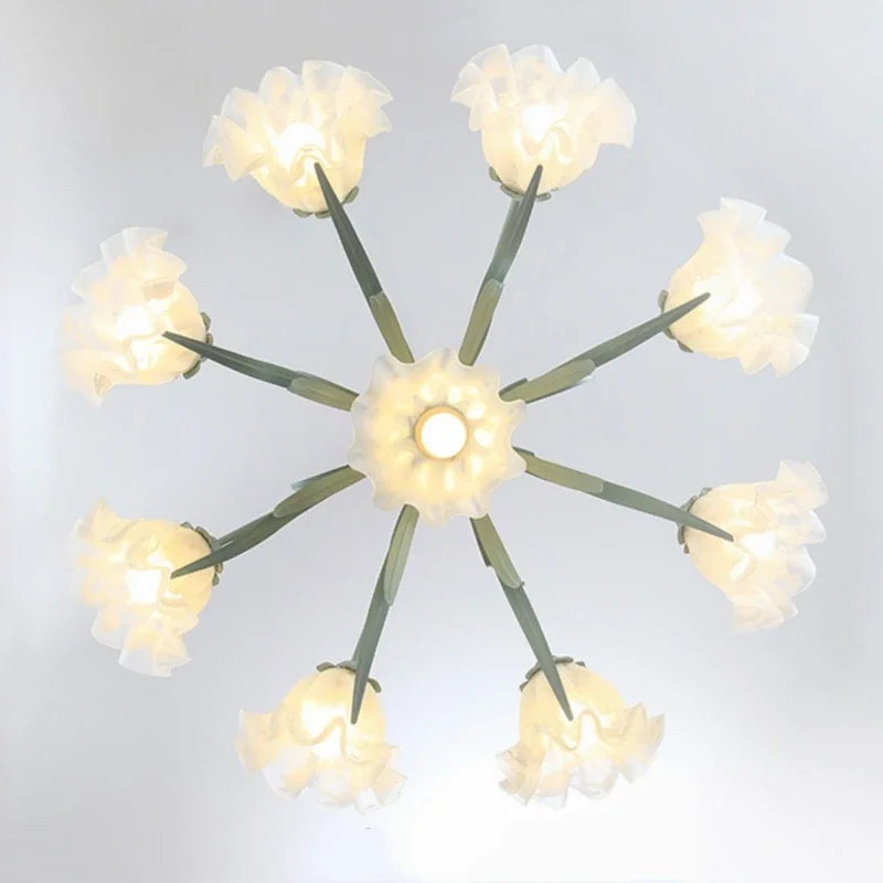 French Garden Green Ceiling Chandelier For Living Room Bedroom Villa Flower Light Romantic Restaurant Iron Art Pendant Lamp