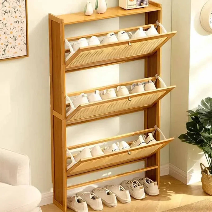 Multilayer Wooden Shoe Cabinets Vertical Ultra Thin Luxury Balcony Saving Space Shoe Rack Dust Proof Home Entryway Furniture