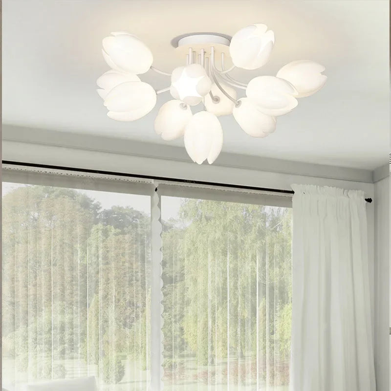 Modern White Lily Blossom Led Chandeliers Lamparas De Techo Ceiling Light for Living Dining Room Kitchen Lamp Bedroom Colgantes