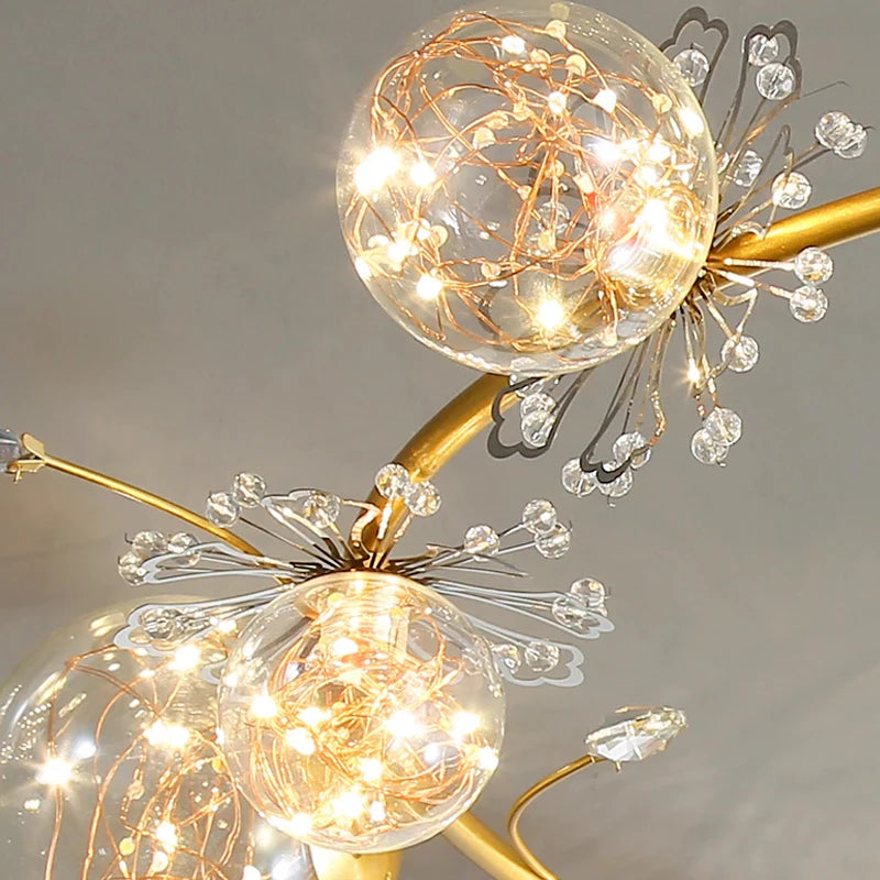 LED Chandelier For Living Room Bedroom Dining Room Kitchen Ceiling Lamp Modern Style Design Gold Crystal Glass Ball Star Light