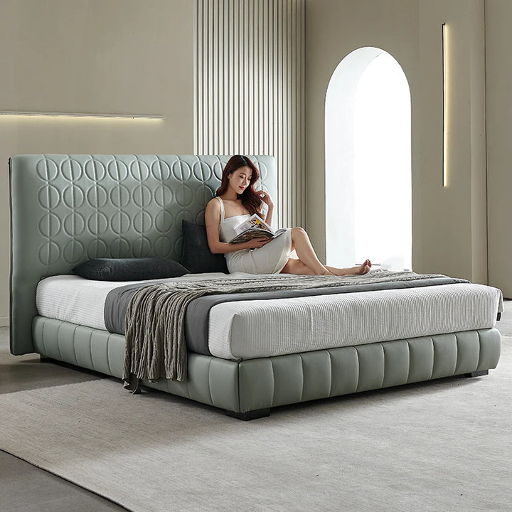 Italian Leather Beds Designer Modern Double Bed Home Furniture King/Queen Size Bed Frame Bedroom Bed