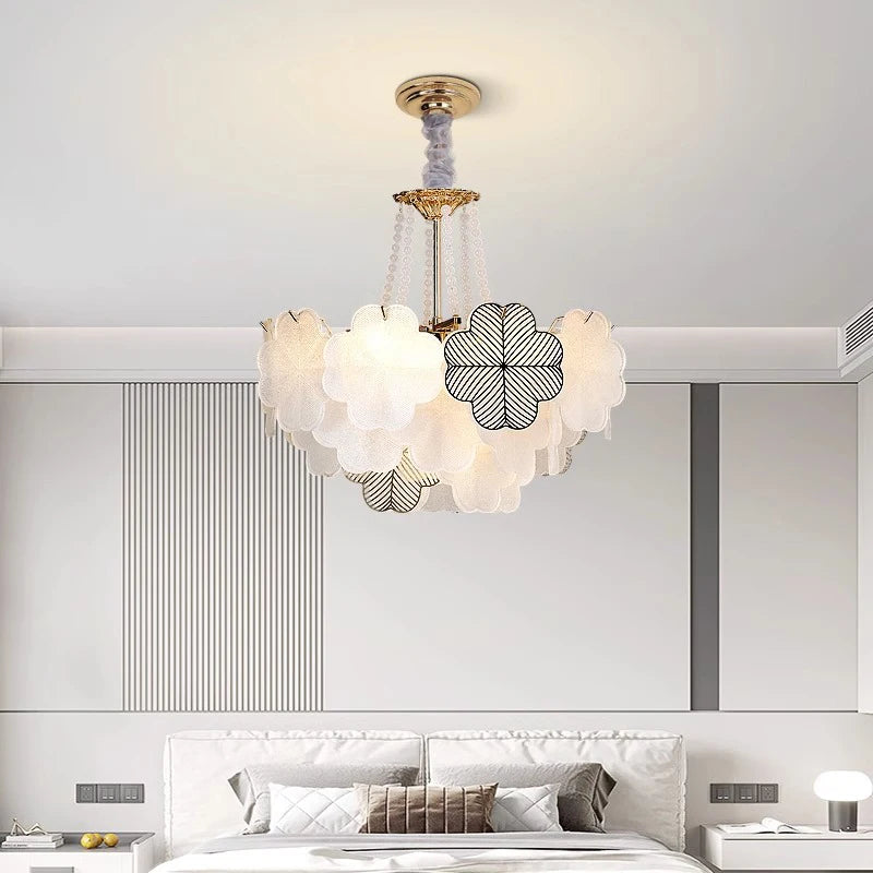 Modern French Four-leaf Glass Chandeliers Lighting Lamparas 2024 Lustres Salon Living Room Bedroom Creative Led Lights