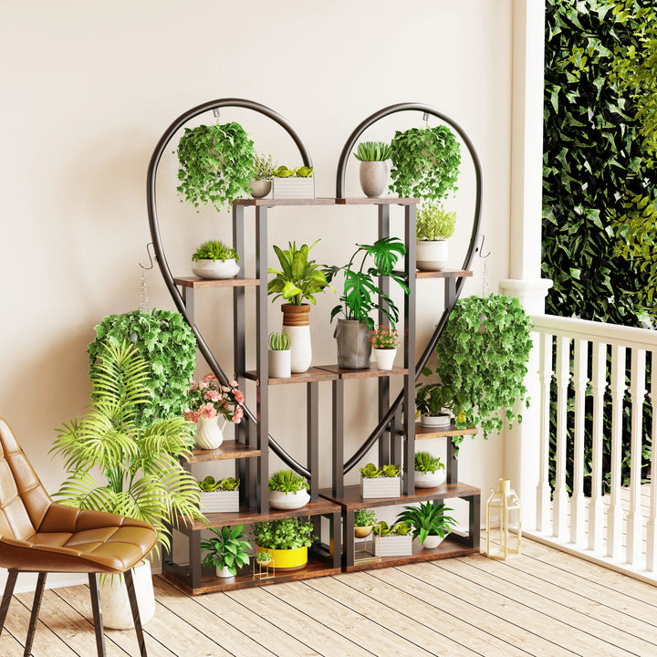 6 Tier Metal Plant Stand, Creative Half Heart Shape Ladder Plant Stands for Indoor Plants Multiple, Black Plant Shelf Rack