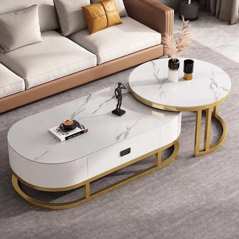 Oval Black Set Coffee Table Luxury Storage Simple Books Round Coffee Table Minimalist Floor Mesas De Centro Para Sala Furniture